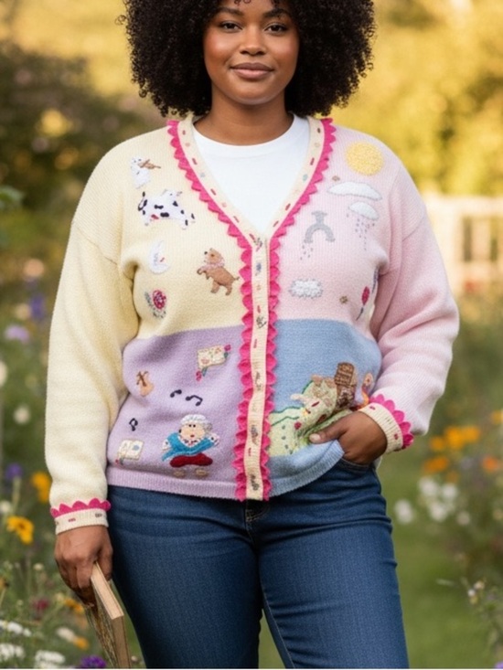Storybook Knits Sweaters - Vintage Storybook Knits 1X Nursery Rhyme Cardigan Sweater Cottagecore Whimsical